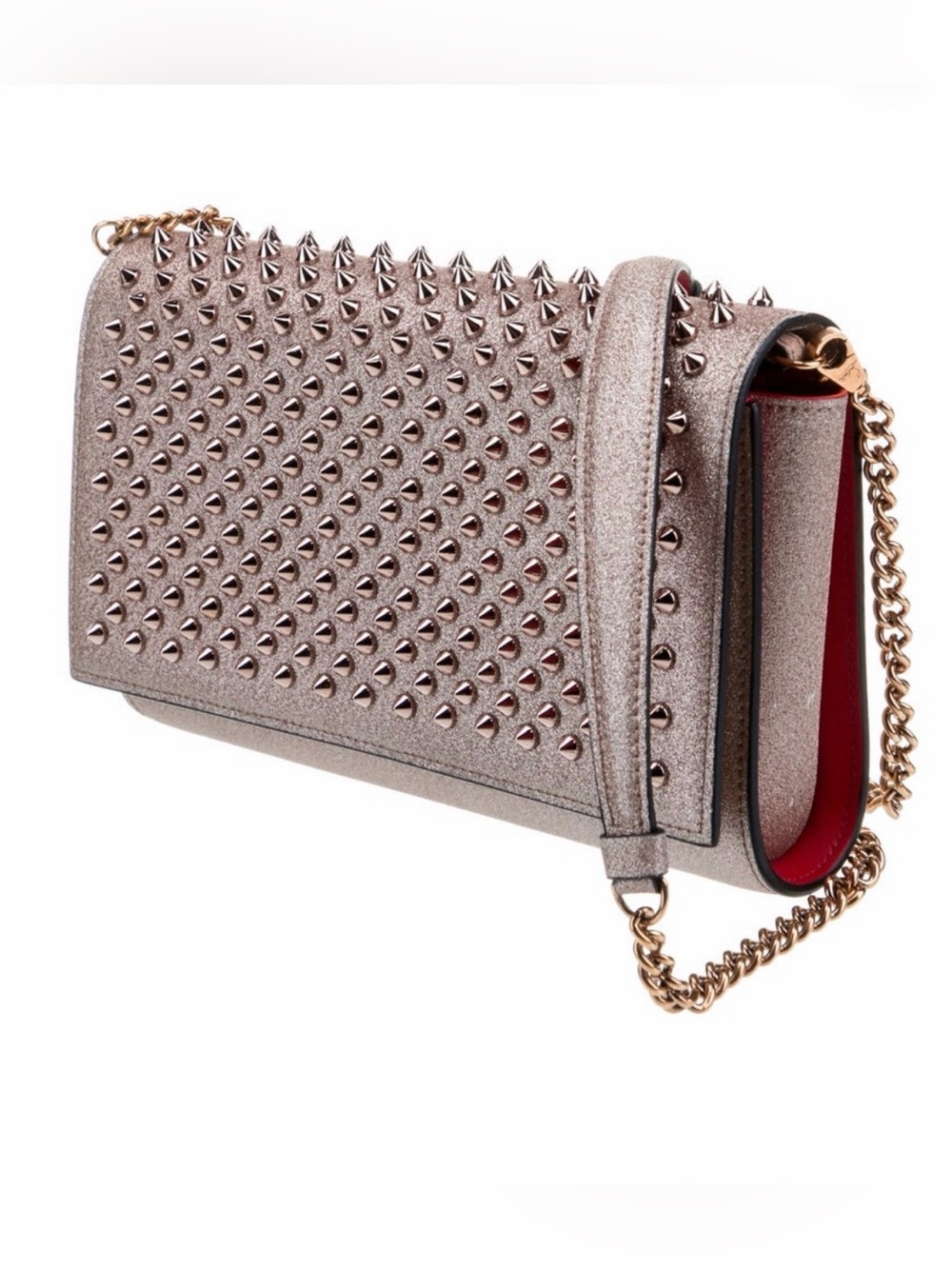 Christian Louboutin Studded Glitter Crossbody Shoulder Bag - Rose Pink